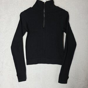 Otos 1/2 Zip Ribbed Long Sleeve Workout Top Cropped Black Size Med Activewear